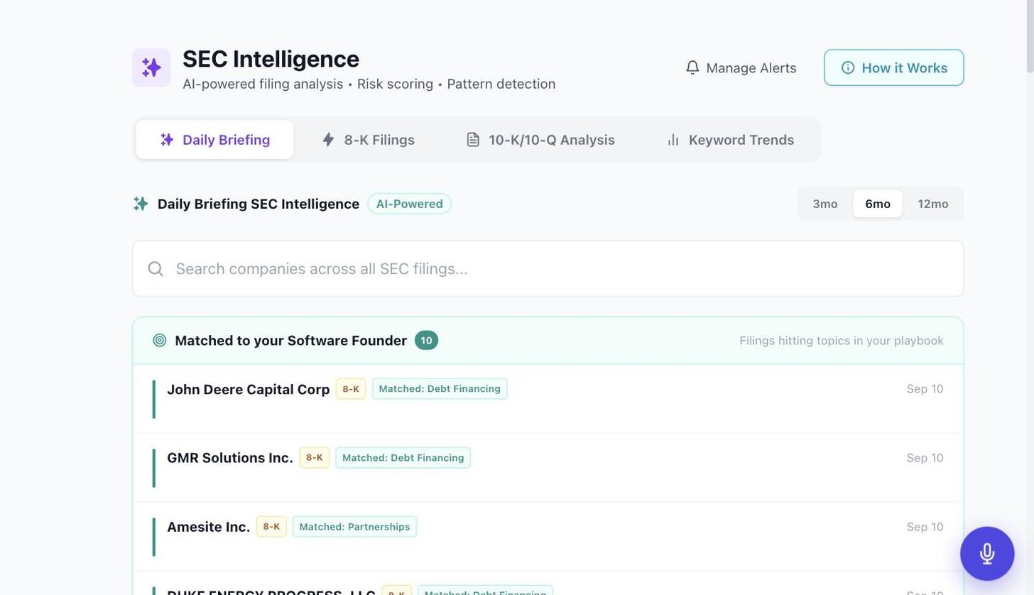 Filings read for you, matched to your playbook