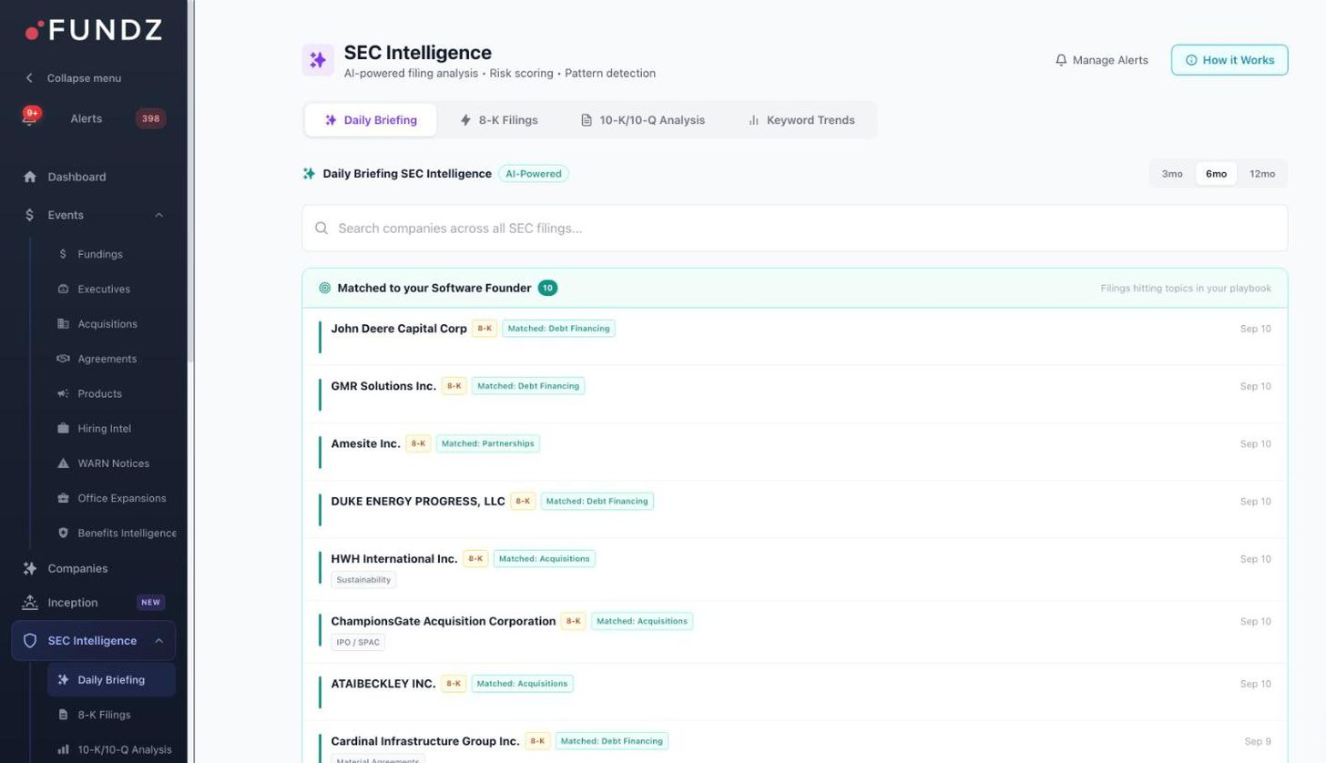 Filings read overnight, matched to your playbook