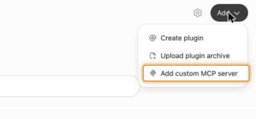 The Add menu with Add custom MCP server